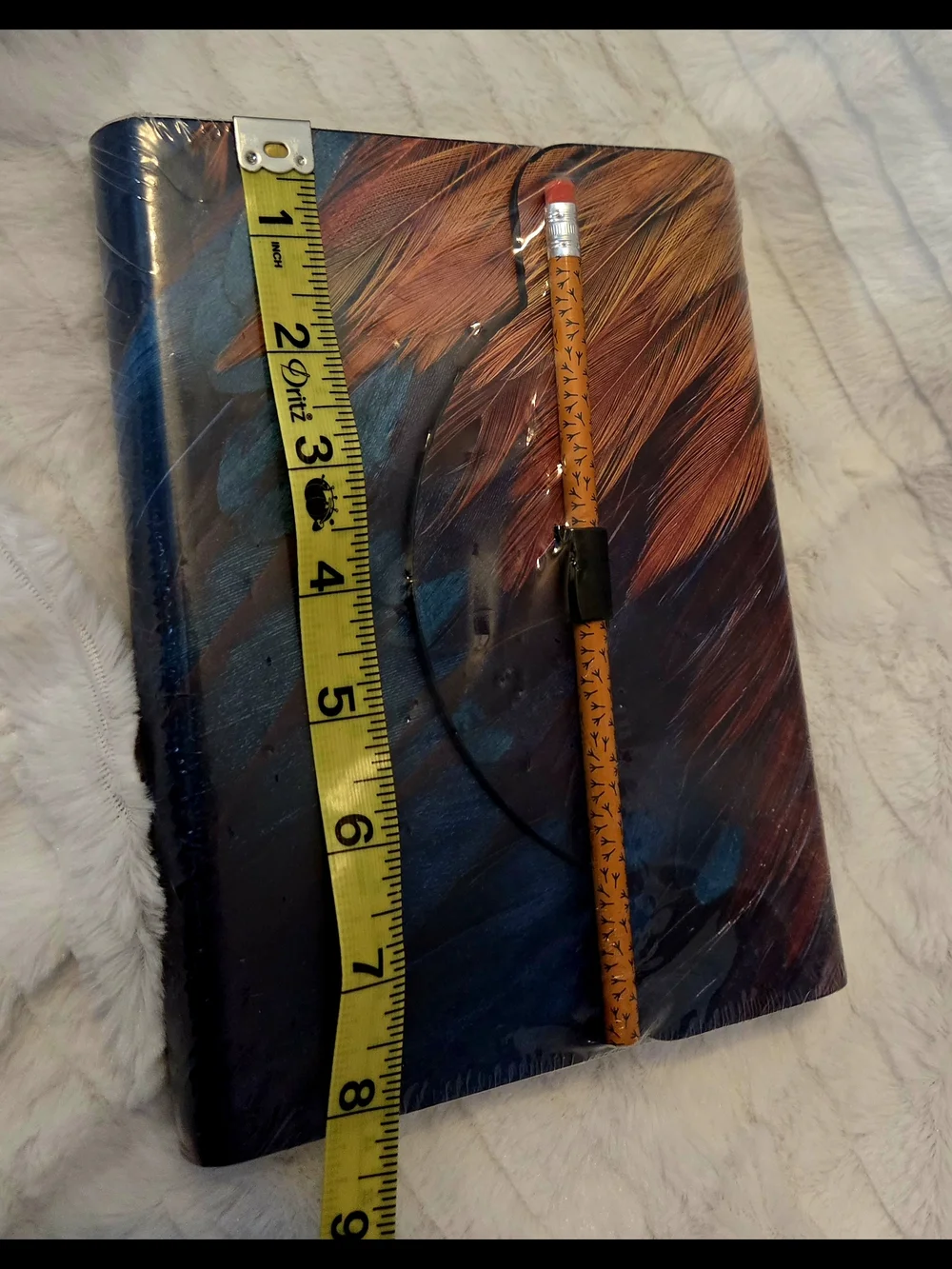 NWT Leatherette Rooster Feather-Print Journal with Pencil Closure